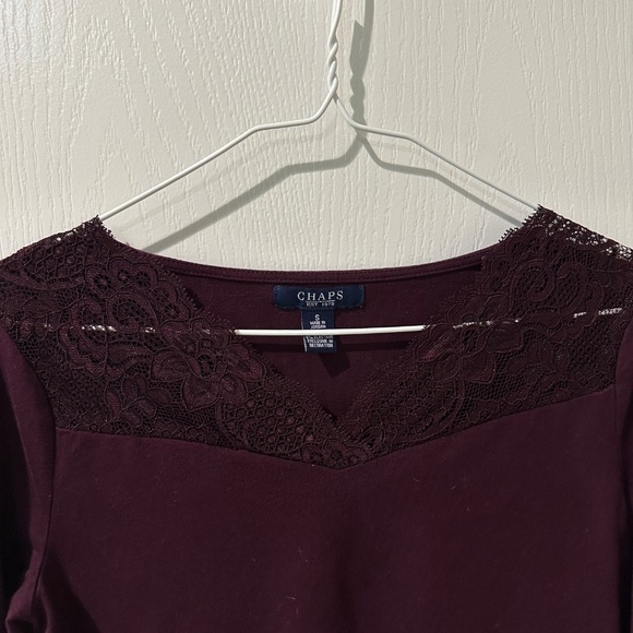Chaps Burgundy Wine Lace Long Sleeve Top - Picture 5 of 6